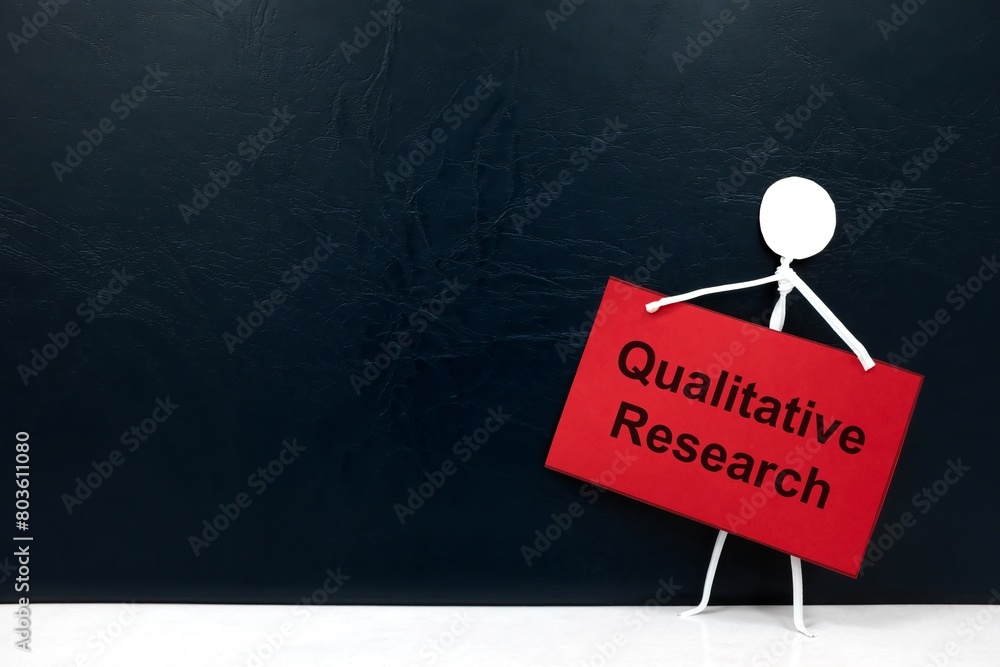 Qualitative research concept. Human stick figure holding red placard ...