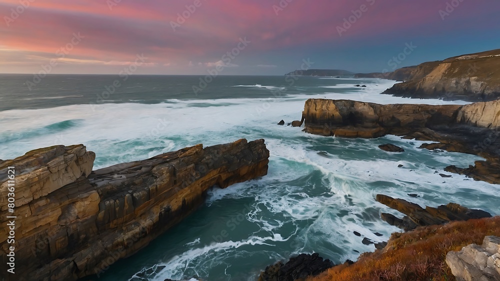 sunset over the ocean Wild Coastline Dramatic Beauty of the Sea sunset over the ocean Wild Coastline Dramatic Beauty of the Sea