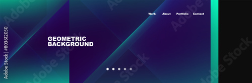 A mesmerizing geometric background featuring a gradient of purple and green hues, with shapes such as rectangles, triangles, circles, and a touch of electric blue for added symmetry