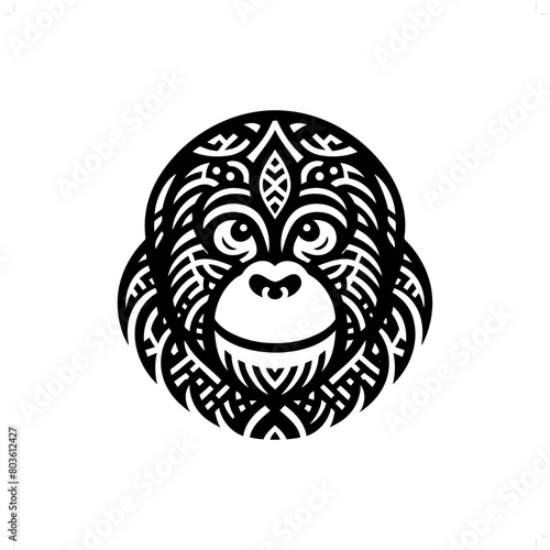 orangutan silhouette in animal ethnic, polynesia tribal illustration