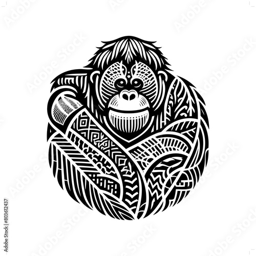orangutan silhouette in animal ethnic, polynesia tribal illustration