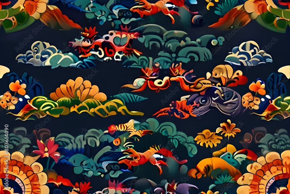 Japanese style and simple dragon seamless pattern Generative AI Japanese style and simple dragon seamless pattern Generative AI
