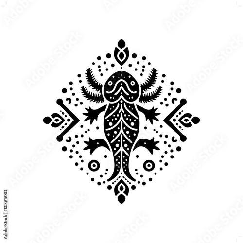 salamander; axolotl silhouette in bohemian, boho, nature illustration