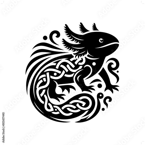 salamander; axolotl silhouette in animal celtic knot, irish, nordic illustration
