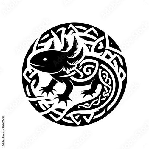 salamander; axolotl silhouette in animal celtic knot, irish, nordic illustration
