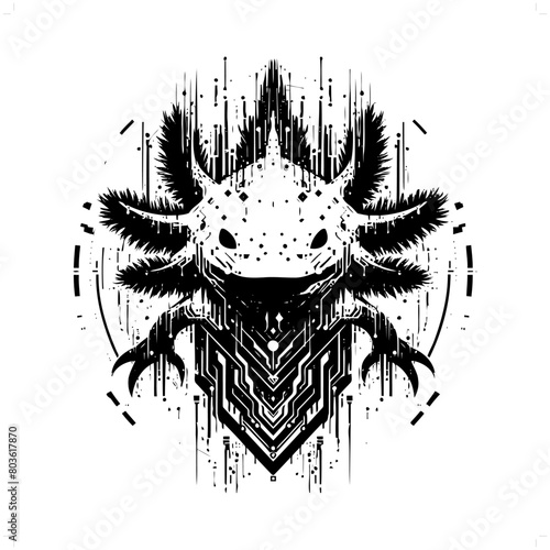 salamander; axolotl silhouette in animal cyberpunk, modern futuristic illustration