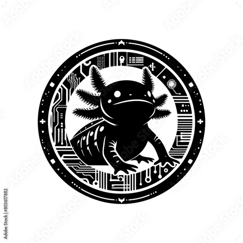 salamander; axolotl silhouette in animal cyberpunk, modern futuristic illustration
