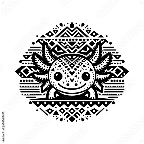salamander; axolotl silhouette in animal ethnic, polynesia tribal illustration