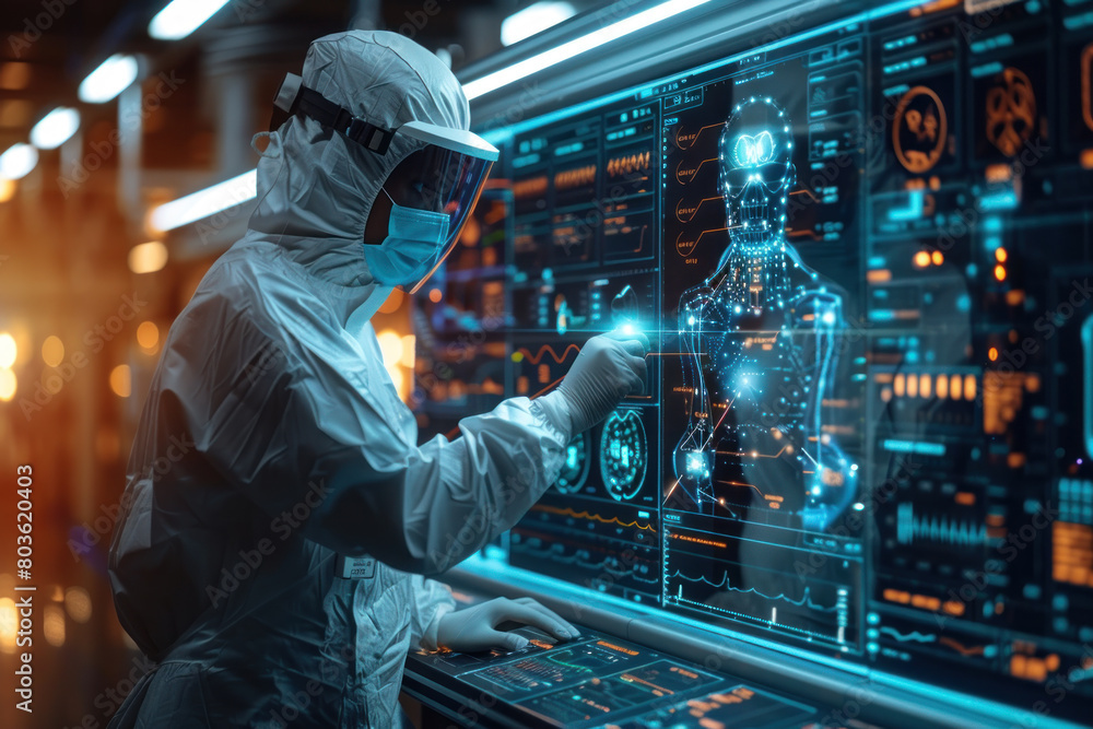 A surgeon is operating an anatomy machine for future treatment technology A surgeon is operating an anatomy machine for future treatment technology