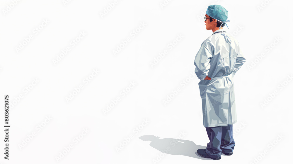 Illustration of surgeon standing wearing a uniform for surgery Illustration of surgeon standing wearing a uniform for surgery