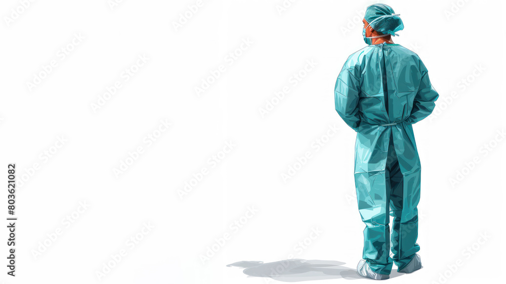 Illustration of surgeon standing wearing a uniform for surgery Illustration of surgeon standing wearing a uniform for surgery