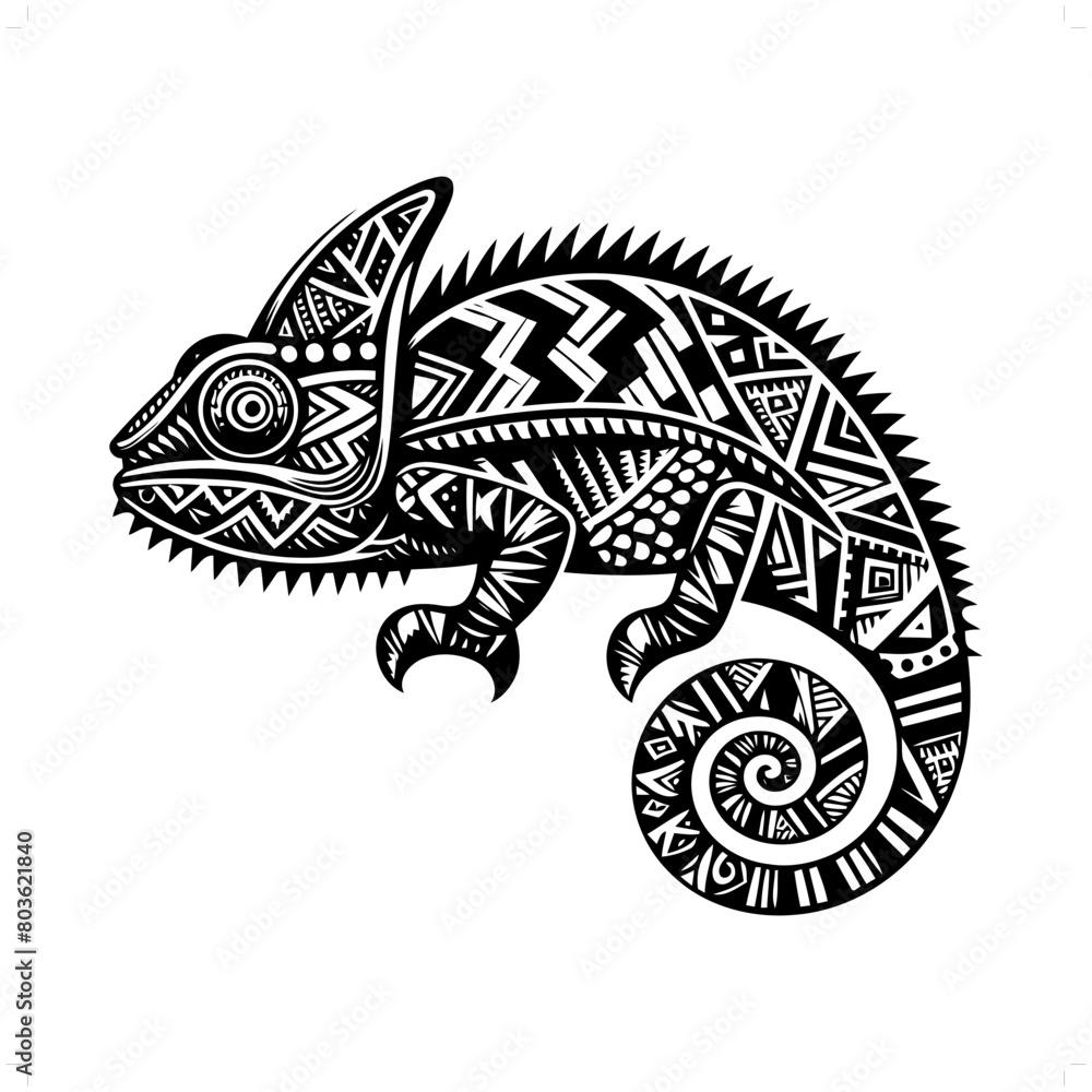 chameleon reptile silhouette in animal ethnic, polynesia tribal illustration chameleon reptile silhouette in animal ethnic, polynesia tribal illustration