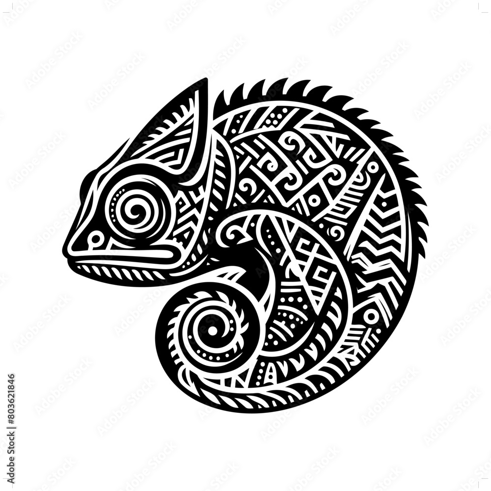 chameleon reptile silhouette in animal ethnic, polynesia tribal illustration chameleon reptile silhouette in animal ethnic, polynesia tribal illustration