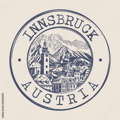 Innsbruck, Austria Stamp City Postmark. Silhouette Postal Passport. Round Vector Icon. Vintage Postage Design. photo