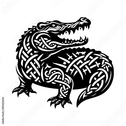 alligator  crocodile silhouette in animal celtic knot  irish  nordic illustration