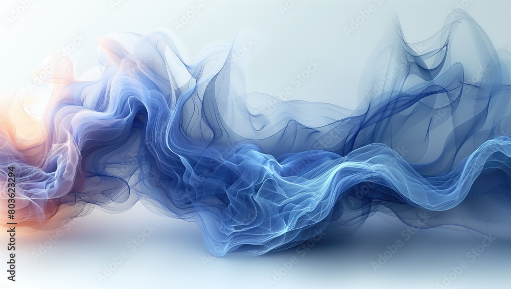 abstract blue smoke swirling on a white background