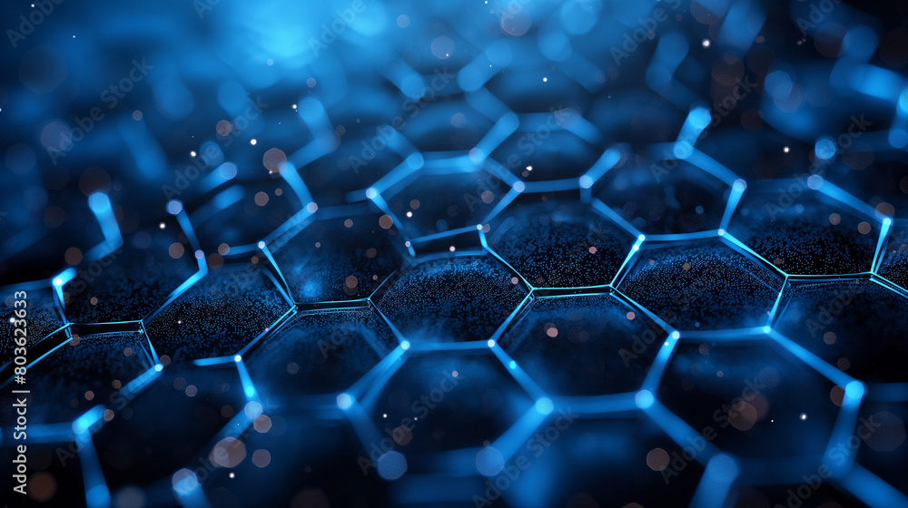 Obraz premium Hexagons pattern blue background. Genetic research, molecular structure. Chemical engineering. Concept of innovation technology. Used for design healthcare, science and medicine background.