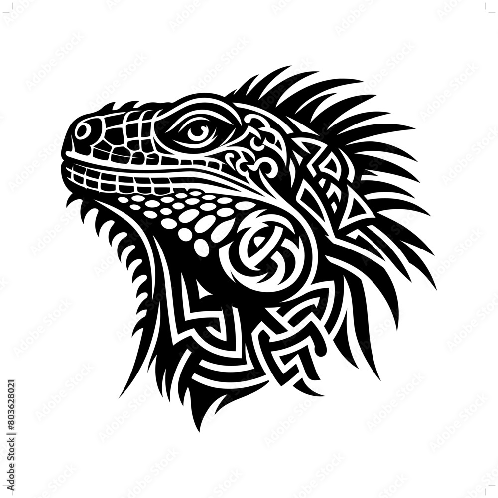 iguana reptile silhouette in animal celtic knot, irish, nordic illustration