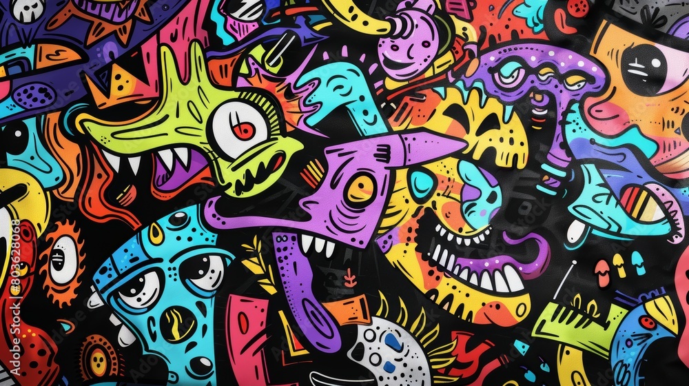 an image of a graffiti cartoon on a black background Generative AI. cartoons. Illustrations