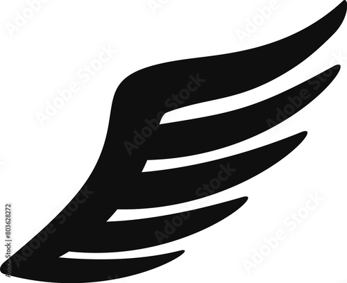 Wing icon, bird wings logo, flying eagle emblem. Black minimal birds feathers badge, heraldic hawk or phoenix wing silhouette icons vector set
