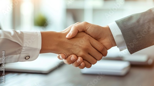 Business people shaking hands, finishing up a meeting. Collaboration concept