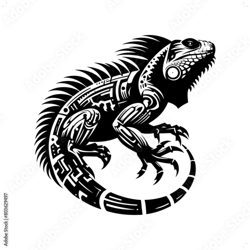 iguana reptile silhouette in animal cyberpunk, modern futuristic illustration