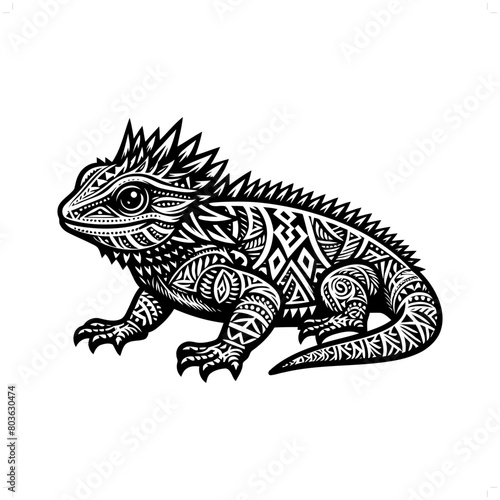 lizard reptile silhouette in animal ethnic, polynesia tribal illustration