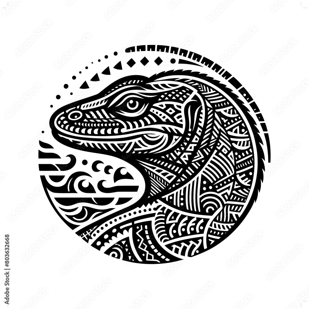 komodo dragon silhouette in animal ethnic, polynesia tribal illustration komodo dragon silhouette in animal ethnic, polynesia tribal illustration