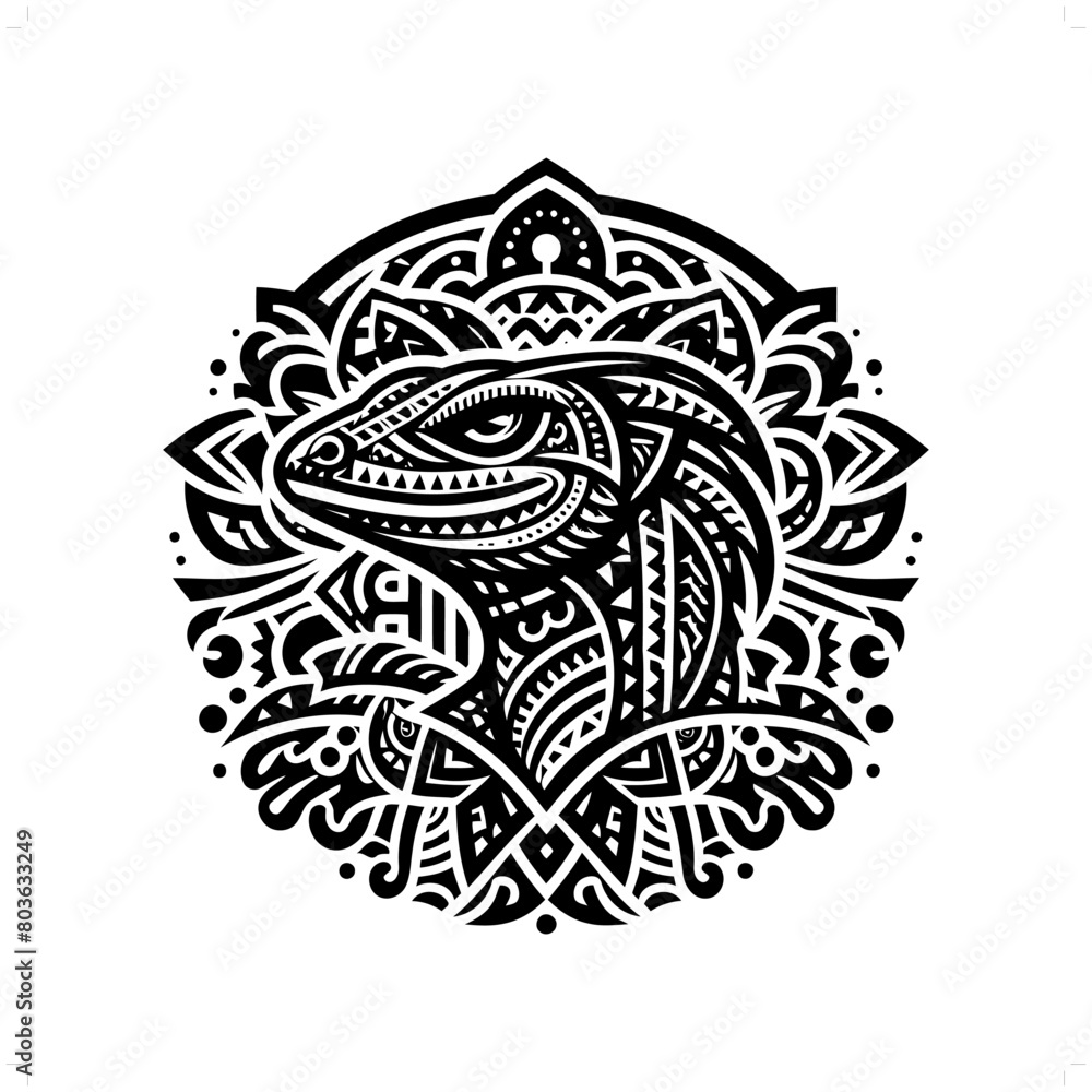 komodo dragon silhouette in animal ethnic, polynesia tribal illustration komodo dragon silhouette in animal ethnic, polynesia tribal illustration