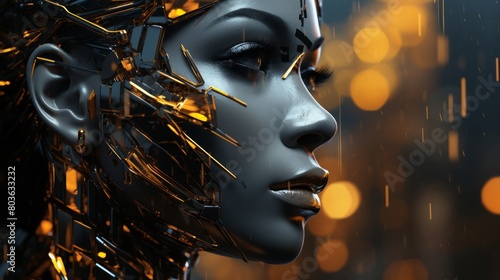 アンドロイド女性の顔クローズアップ,Generative AI AI画像
