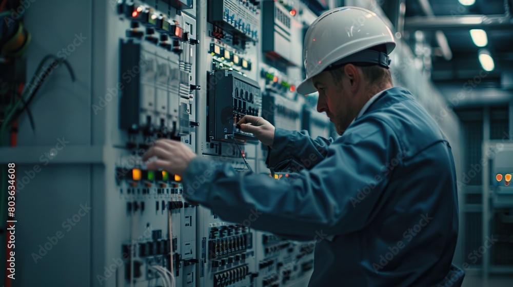 Technician at work in the control room of a power plant. Technician at work in the control room of a power plant.