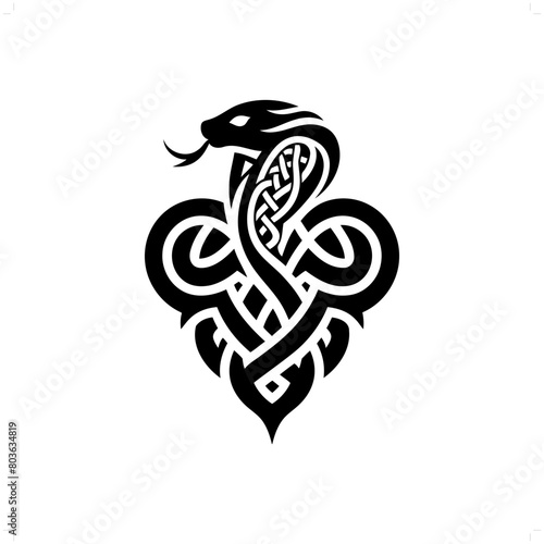 snake, cobra silhouette in animal celtic knot, irish, nordic illustration