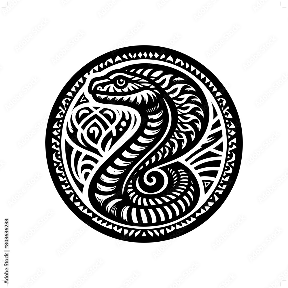 snake, cobra silhouette in animal ethnic, polynesia tribal illustration
