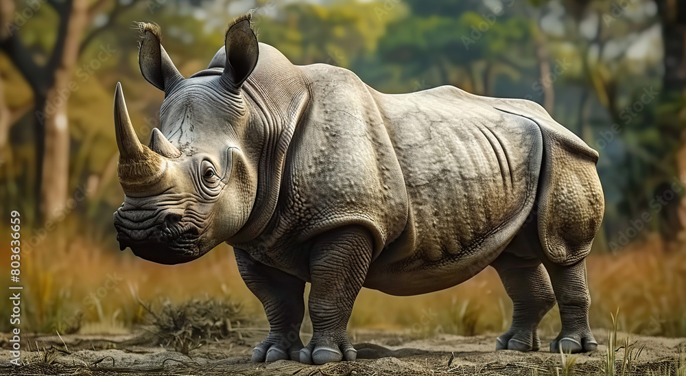 Obraz premium Indian Rhinoceros (Rhinoceros unicornis), is a Rhinoceros Species Native to the Indian Subcontinent