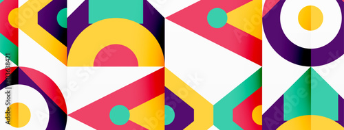 An artful and colorful textile design featuring a vibrant geometric pattern of circles and triangles in red on a white background, exuding symmetry and creativity