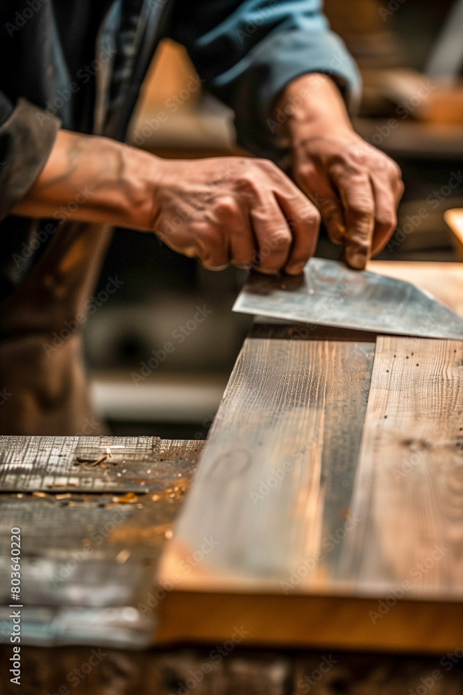 A man is cutting wood with a knife A man is cutting wood with a knife