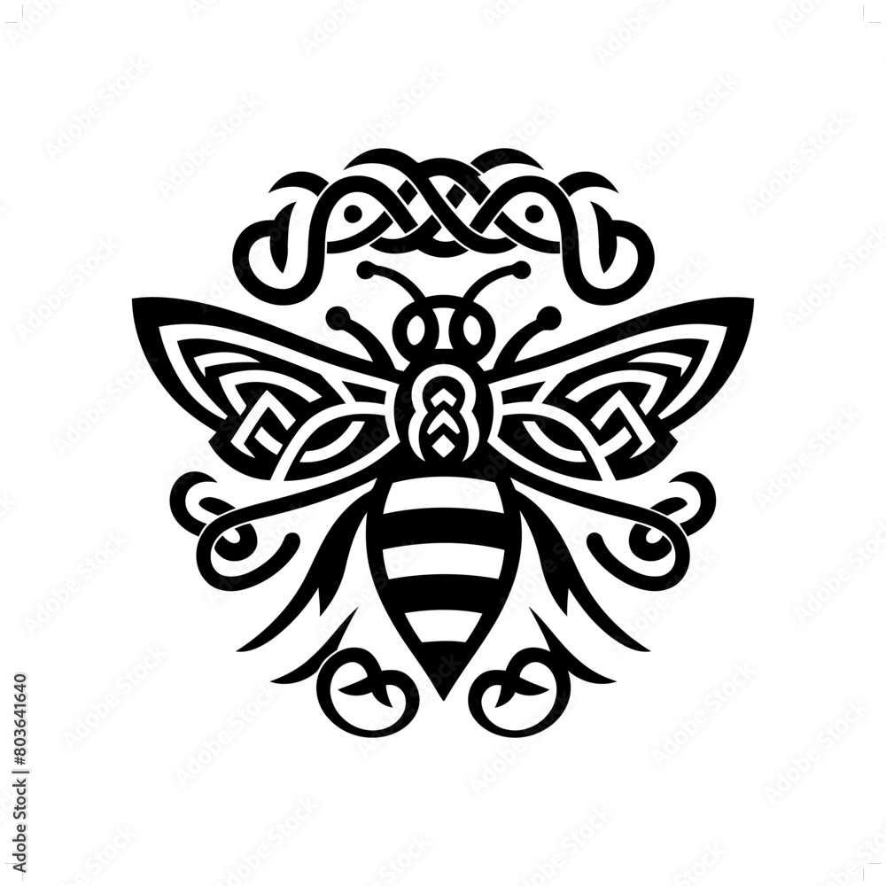 bee, wasp, hornet silhouette in animal celtic knot, irish, nordic illustration bee, wasp, hornet silhouette in animal celtic knot, irish, nordic illustration