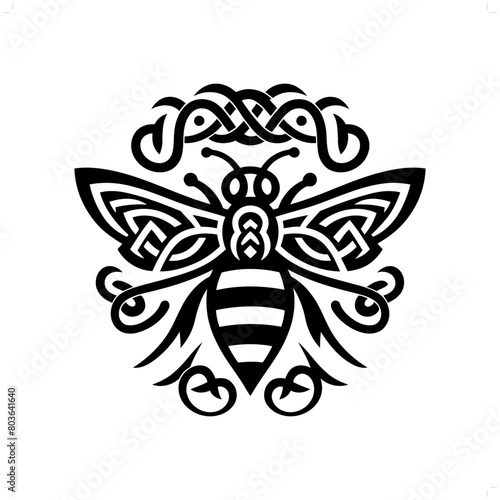 bee, wasp, hornet silhouette in animal celtic knot, irish, nordic illustration