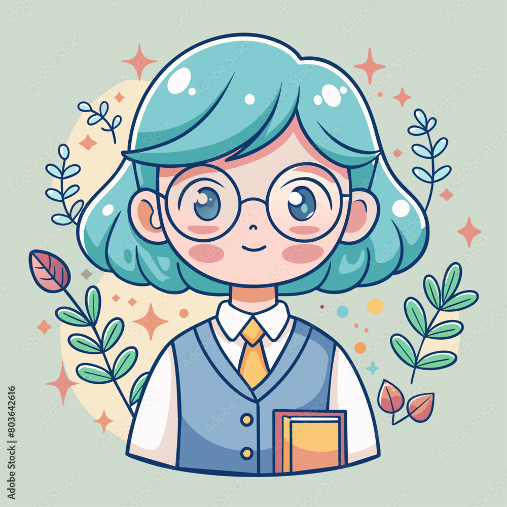 Fototapeta premium Minimalist doodle featuring a librarian, Generative AI