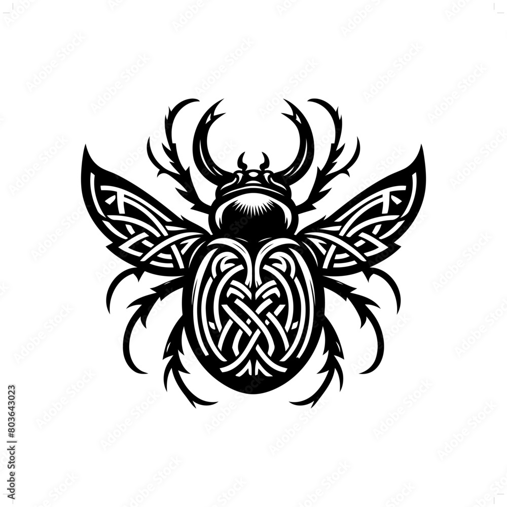 beetle silhouette in animal celtic knot, irish, nordic illustration