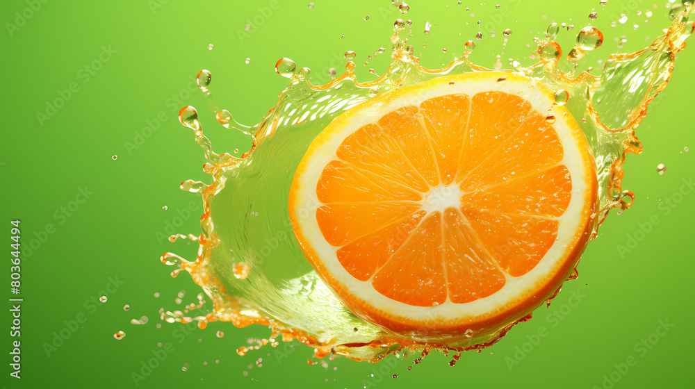 Orange juice splashing in the air, fresh fruit concept Orange juice splashing in the air, fresh fruit concept