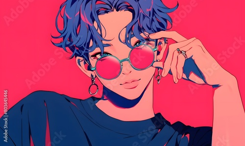 anime style. Cool K-pop male idol on a simple one color background , Generative AI 