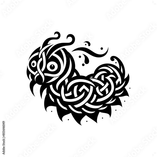 caterpillar silhouette in animal celtic knot, irish, nordic illustration