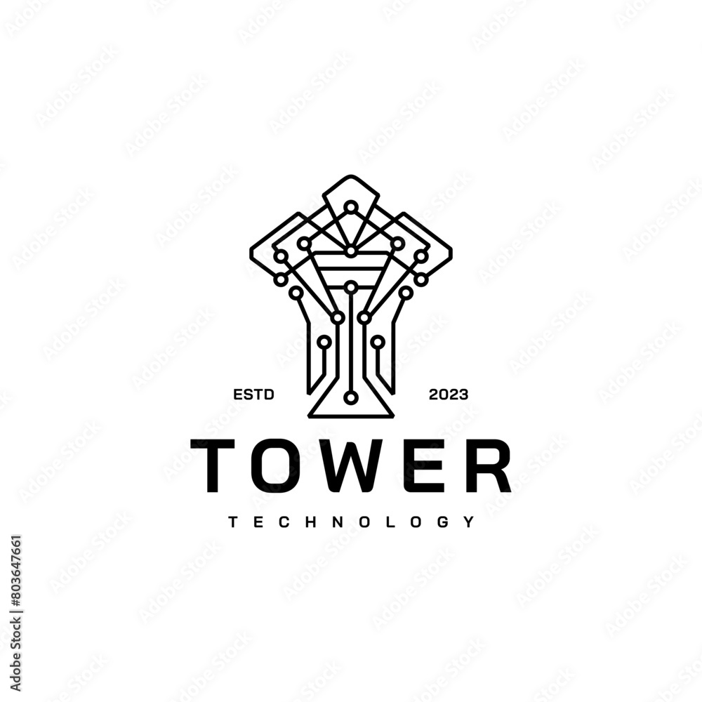 Tech tower vintage logo design illustration 2