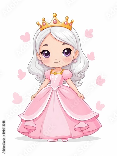 cute kawai cartoon princess wearing crown