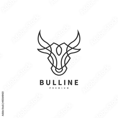 Vintage Bull cow longhorn logo design with monoline style 2
