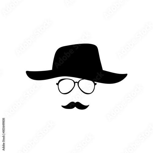 Vintage heads in glasses hat with mustache 