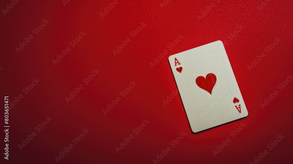 Ace of hearts playing card on red textured background Ace of hearts playing card on red textured background