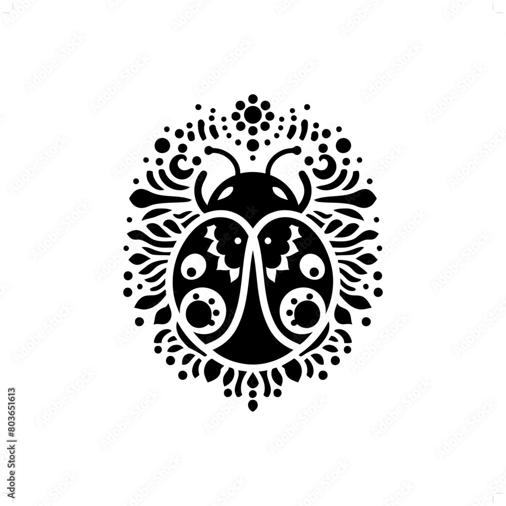 Fototapeta premium Ladybug silhouette in bohemian, boho, nature illustration