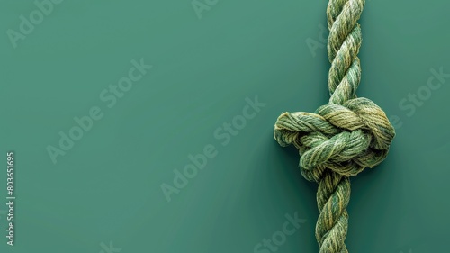 Tightly tied knot at center of green background